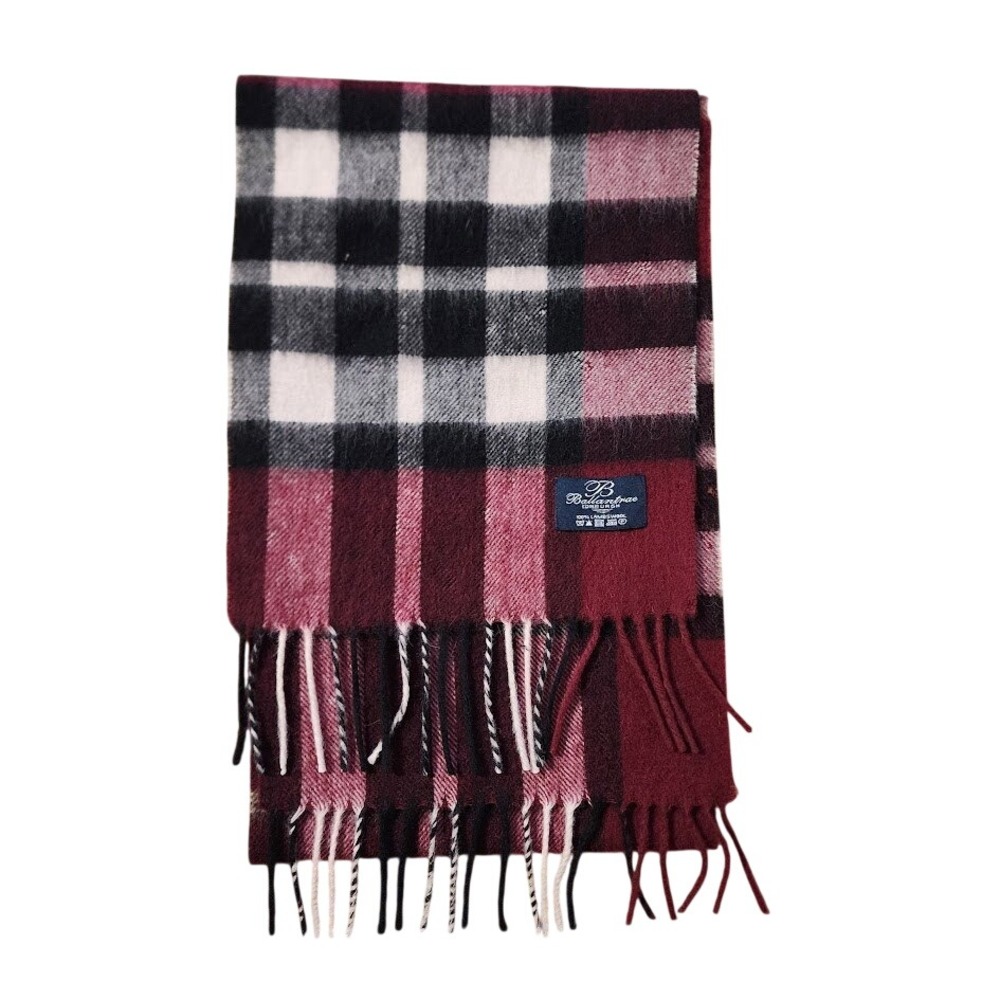BALLANTRAE EDINBURGH Plaid Lambswool Scarf Burgundy‎ Check Fringe